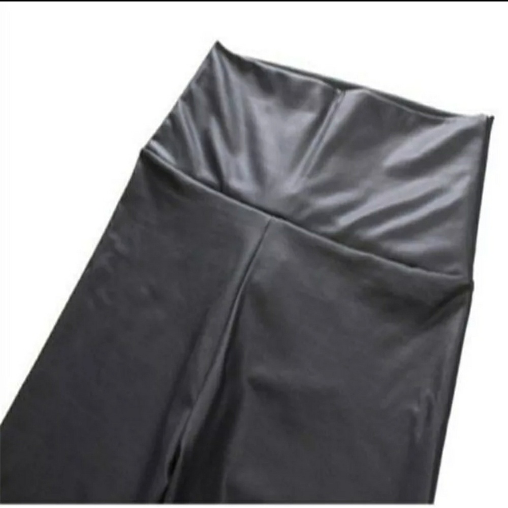 Black High Waist Leather Leggings - Picture 3 of 4